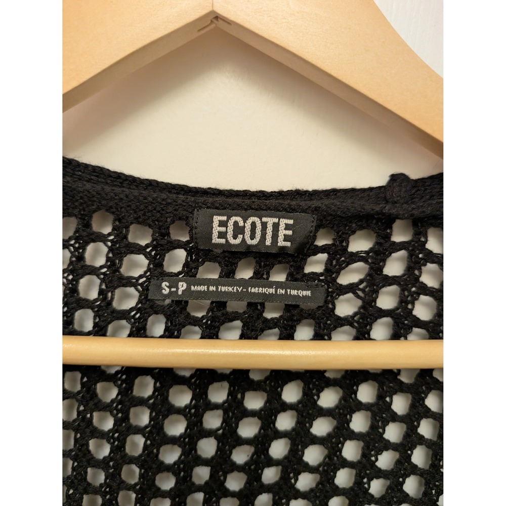 Ecote Black Crochet Knit Tie Front Long Sleeve Cardigan Sweater Women Size S - Picture 3 of 4